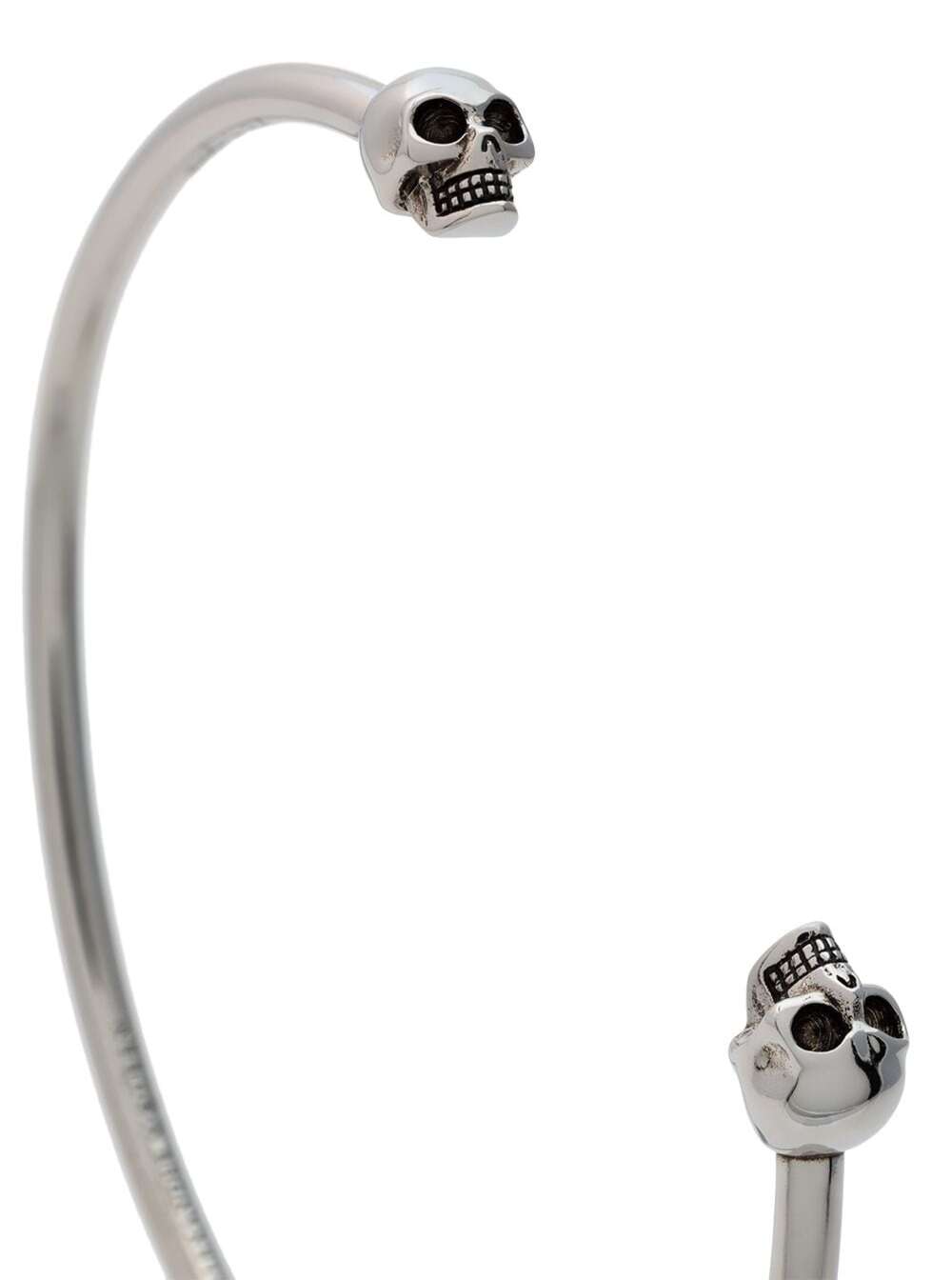 Silver-Tone Metal Skull-Embellished Cuff Bracelet Metallic Brass
