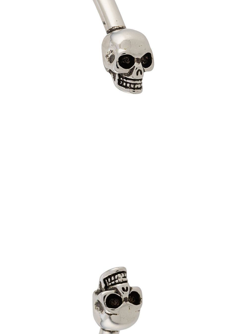 Silver-Tone Metal Skull-Embellished Cuff Bracelet Metallic Brass