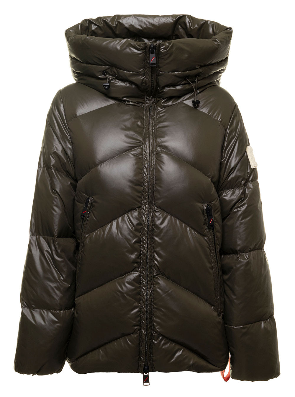 Helsinki Military Green Padded Down Jacket With Hood Polyamide Woman After Label