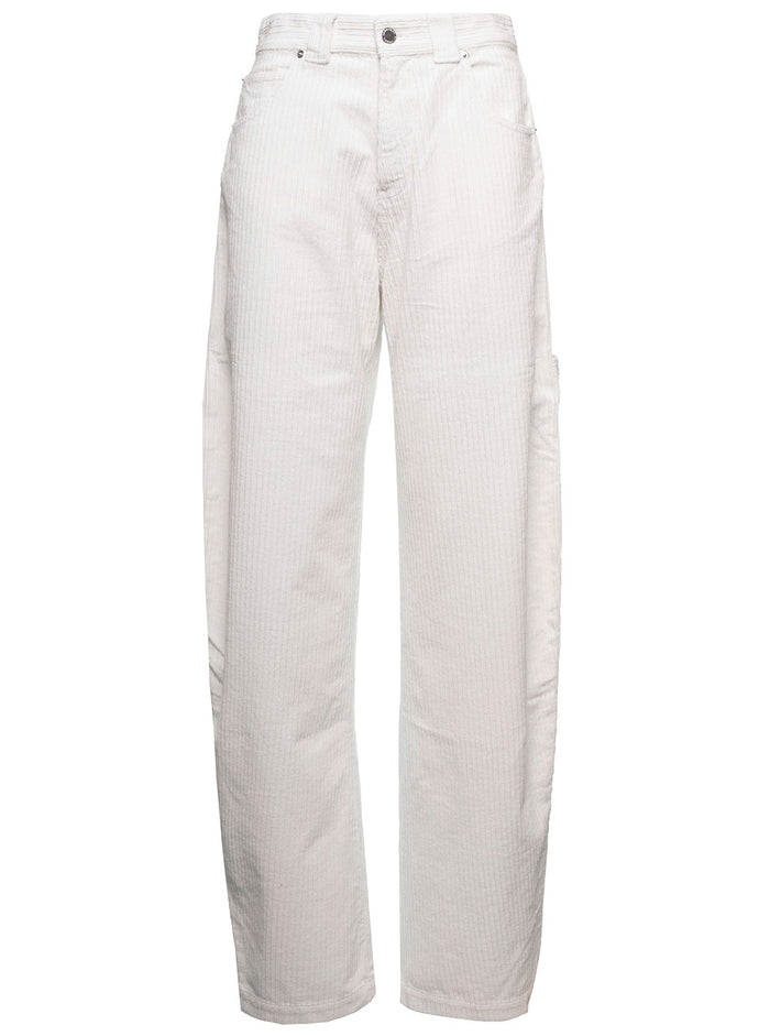 Audrey Garment Dyed Corduroy White Cotton Elastan Trousers