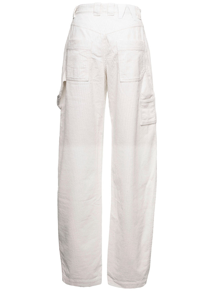 Audrey Garment Dyed Corduroy White Cotton Elastan Trousers