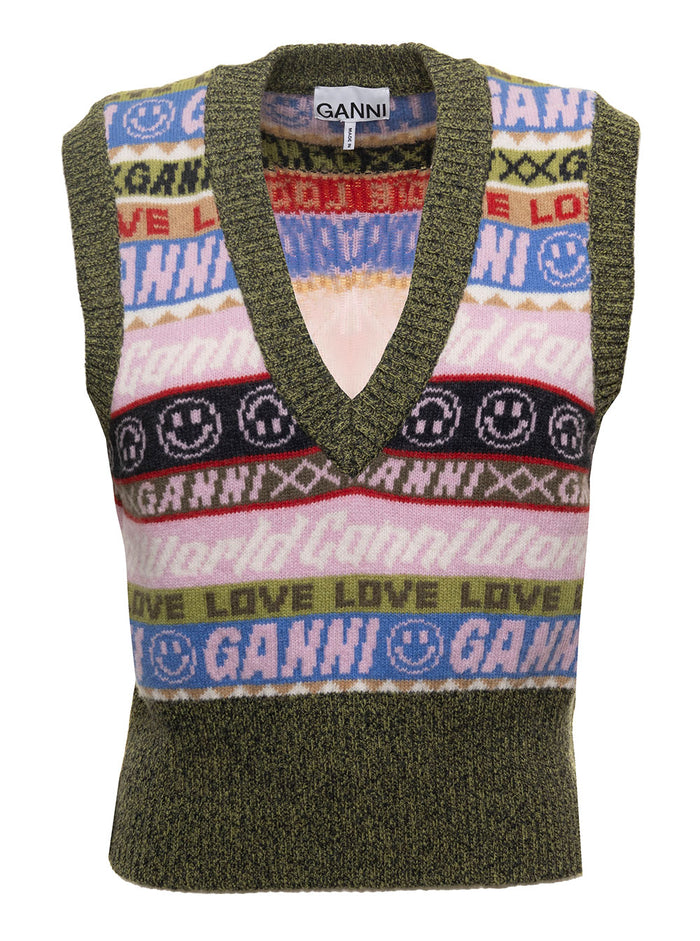 Graphic V-Neck Vest Blazers