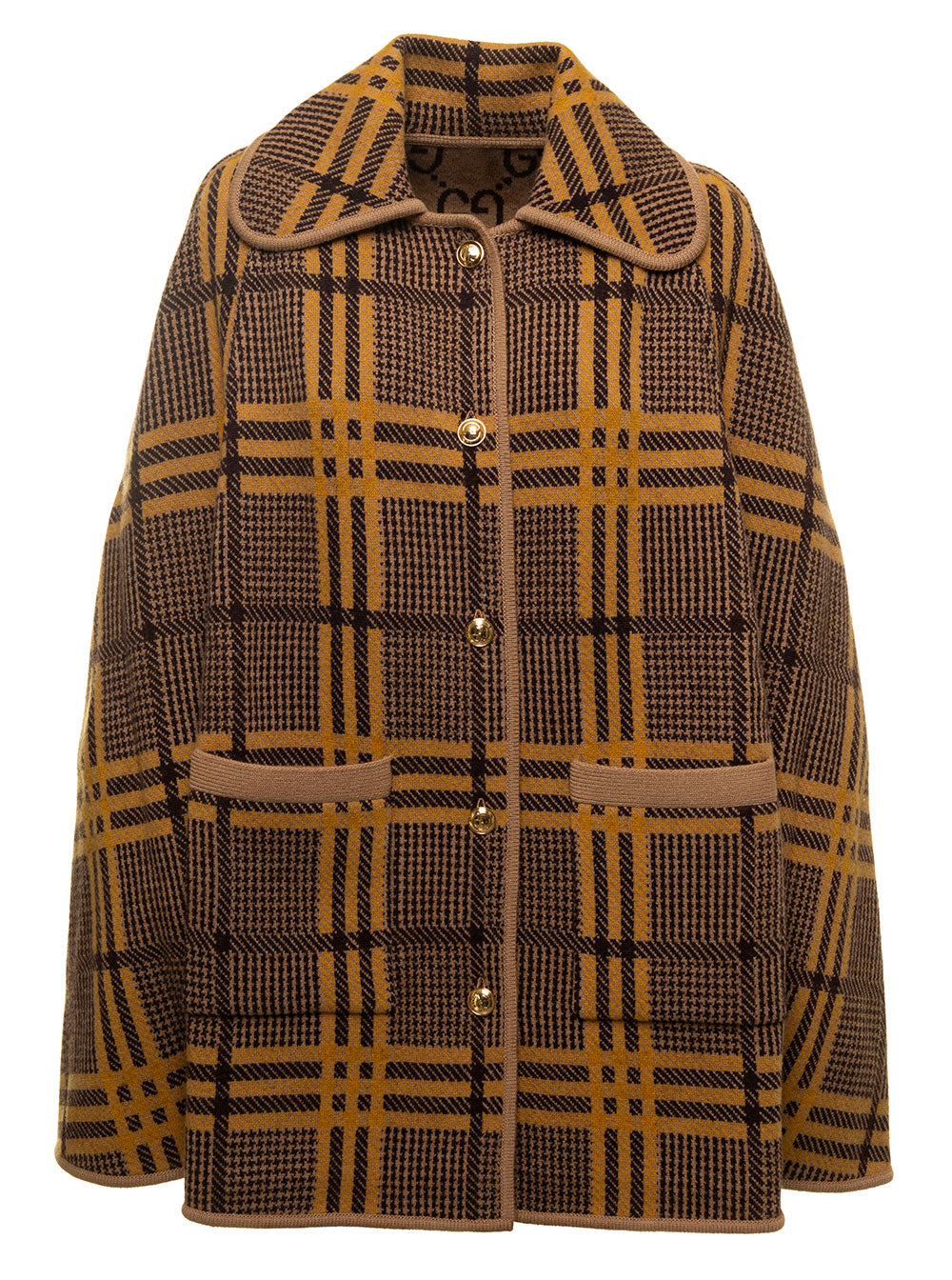 Reversible Cape Wool Multicolor Woman Gucci Brown Coat
