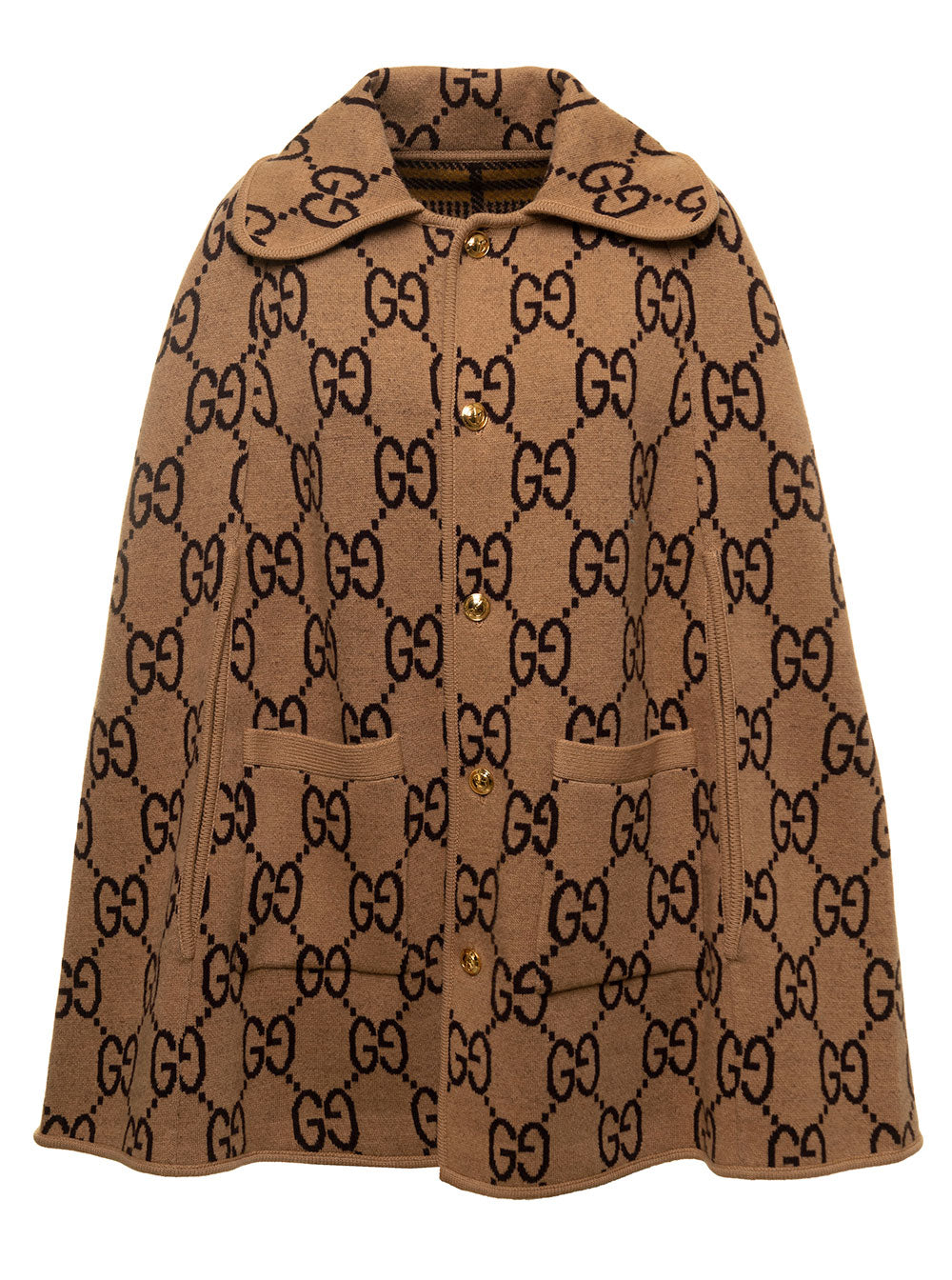 Reversible Cape Wool Multicolor Woman Gucci Brown Coat