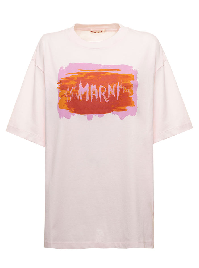 White Logo Lettering Printed T-Shirt Cotton Woman Marni Pink Tshirts And Polo Shirts