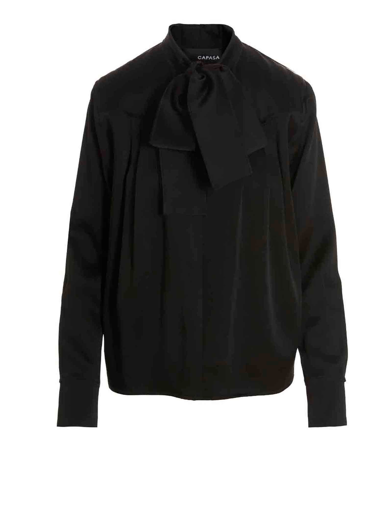 Pussybow Blouse Black Acetate Viscose Shirt