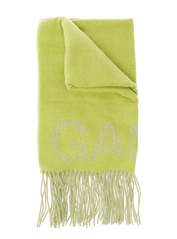 Wool Mix Fringed Scarf Green Recycled Scarfs And Foulards
