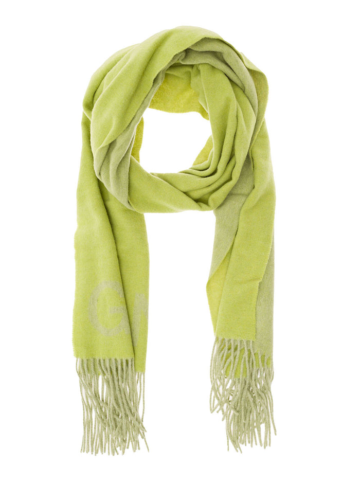 Wool Mix Fringed Scarf Green Recycled Scarfs And Foulards