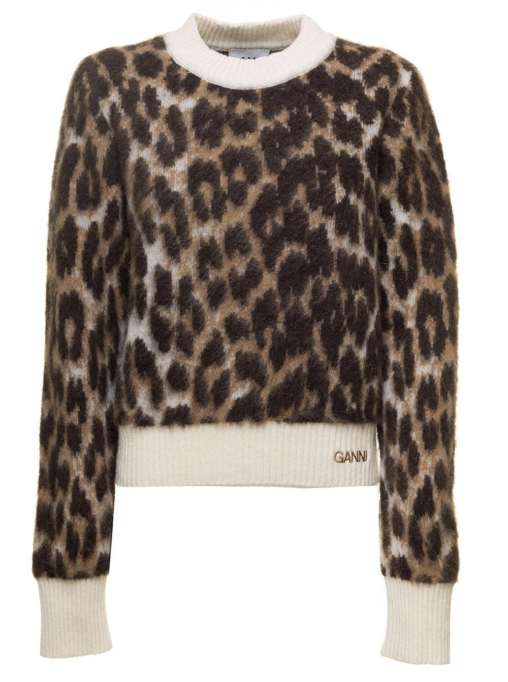 Leopard Jacquard O-Neck Brown Jersey