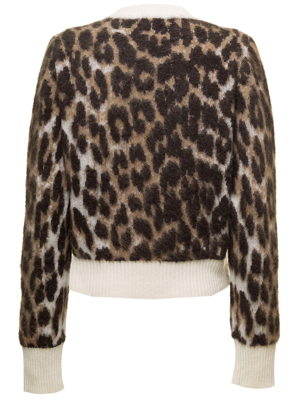 Leopard Jacquard O-Neck Brown Jersey