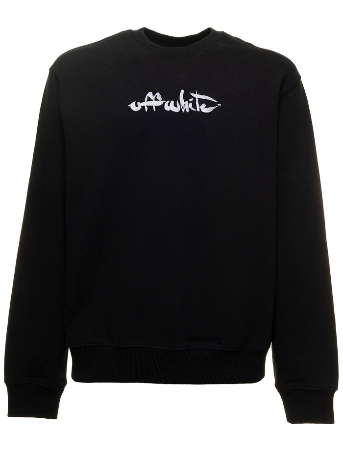 Paint Arrow Slim Crewneck Black Cotton Jersey