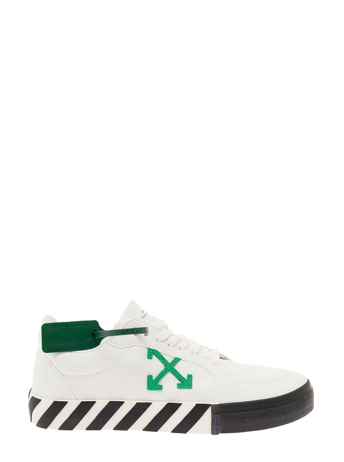 Low Vulcanized Green And White Top Sneakers With Diagonal Lines Cotton Man Off-White