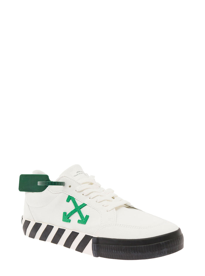 Low Vulcanized Green And White Top Sneakers With Diagonal Lines Cotton Man Off-White