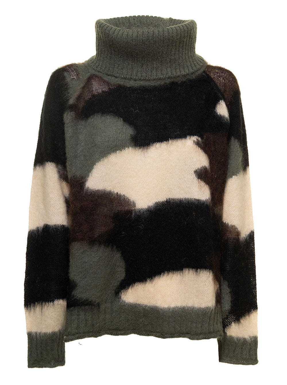 Camouflage High Neck Pull Green Acrylic Polyamide Mohair Jersey