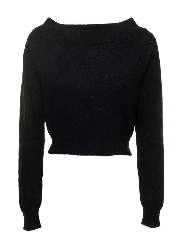 Angora Off Shoulder Knit Black Polyamide Jersey