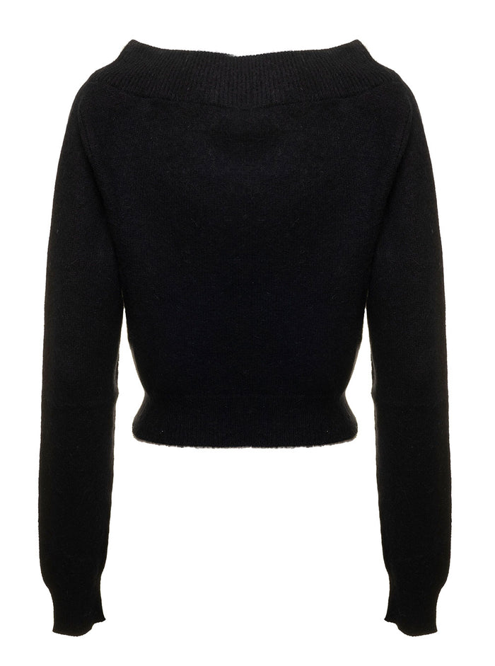Angora Off Shoulder Knit Black Polyamide Jersey