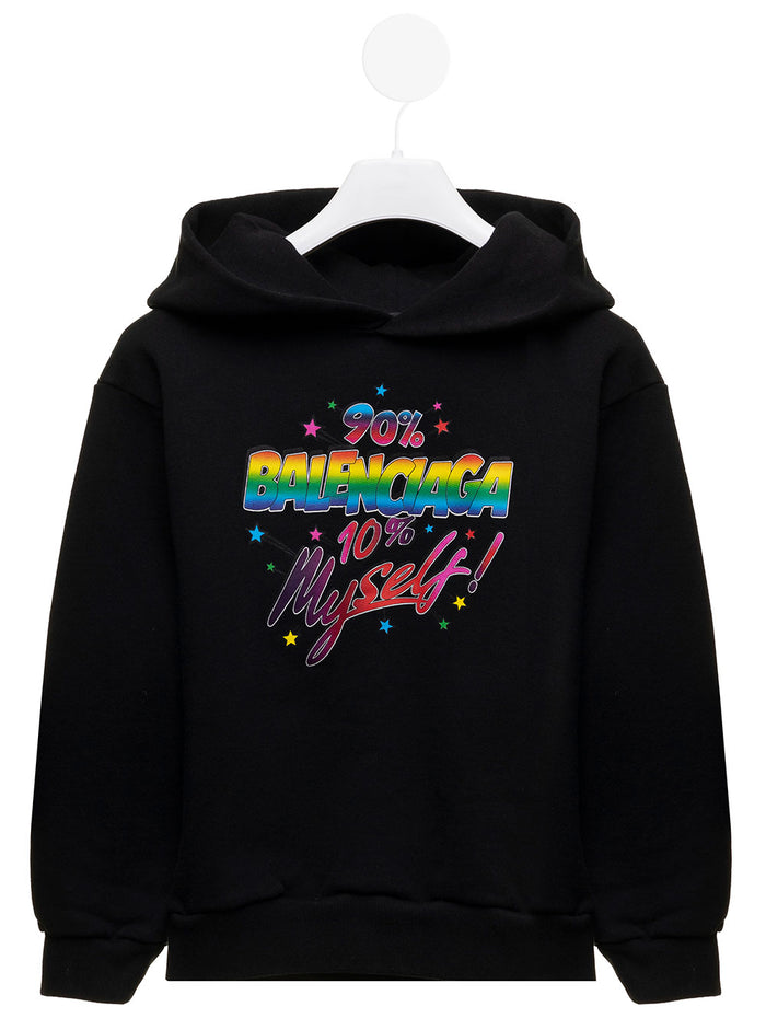 Black Organic Cotton Hoodie With Logo Print Balenciaga Girl Sweatshirts