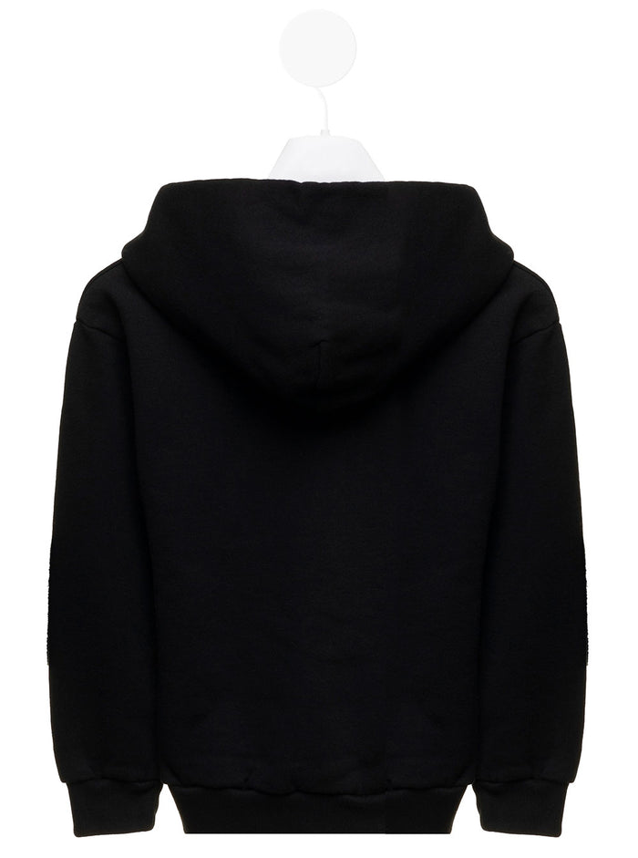 Black Organic Cotton Hoodie With Logo Print Balenciaga Girl Sweatshirts
