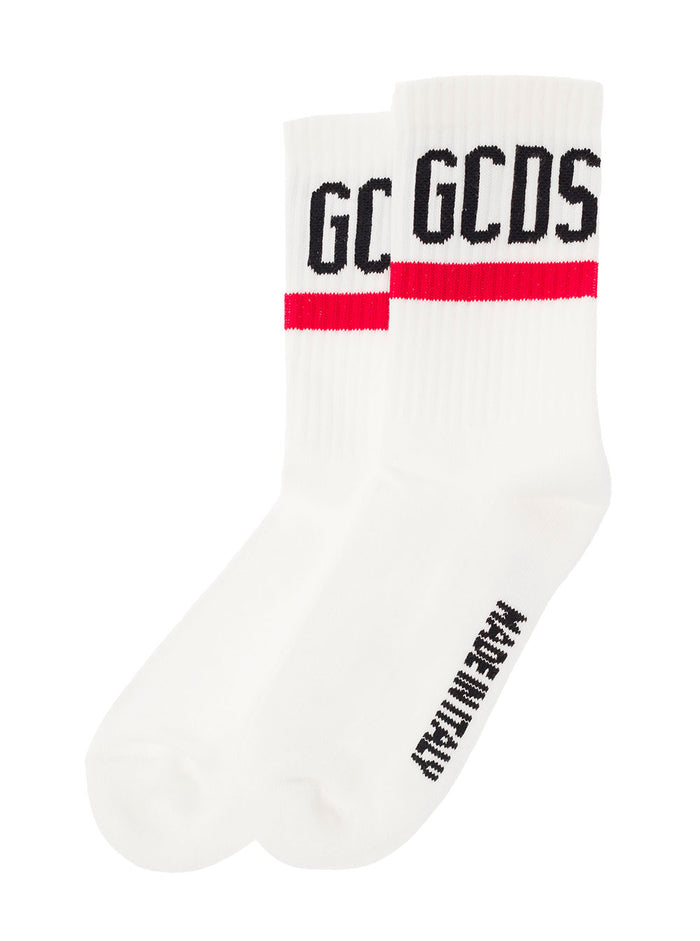White Socks Terry Cloth With Logo And Contrasting Details Gcds Man Underwear