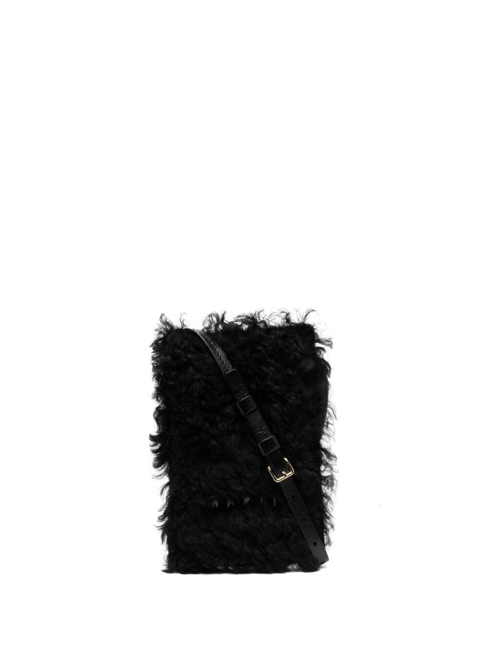Ns Phone Sleeve Shearling And Tumbled Leather Black Lamb Shoulder Bags