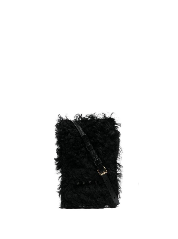 Ns Phone Sleeve Shearling And Tumbled Leather Black Lamb Shoulder Bags