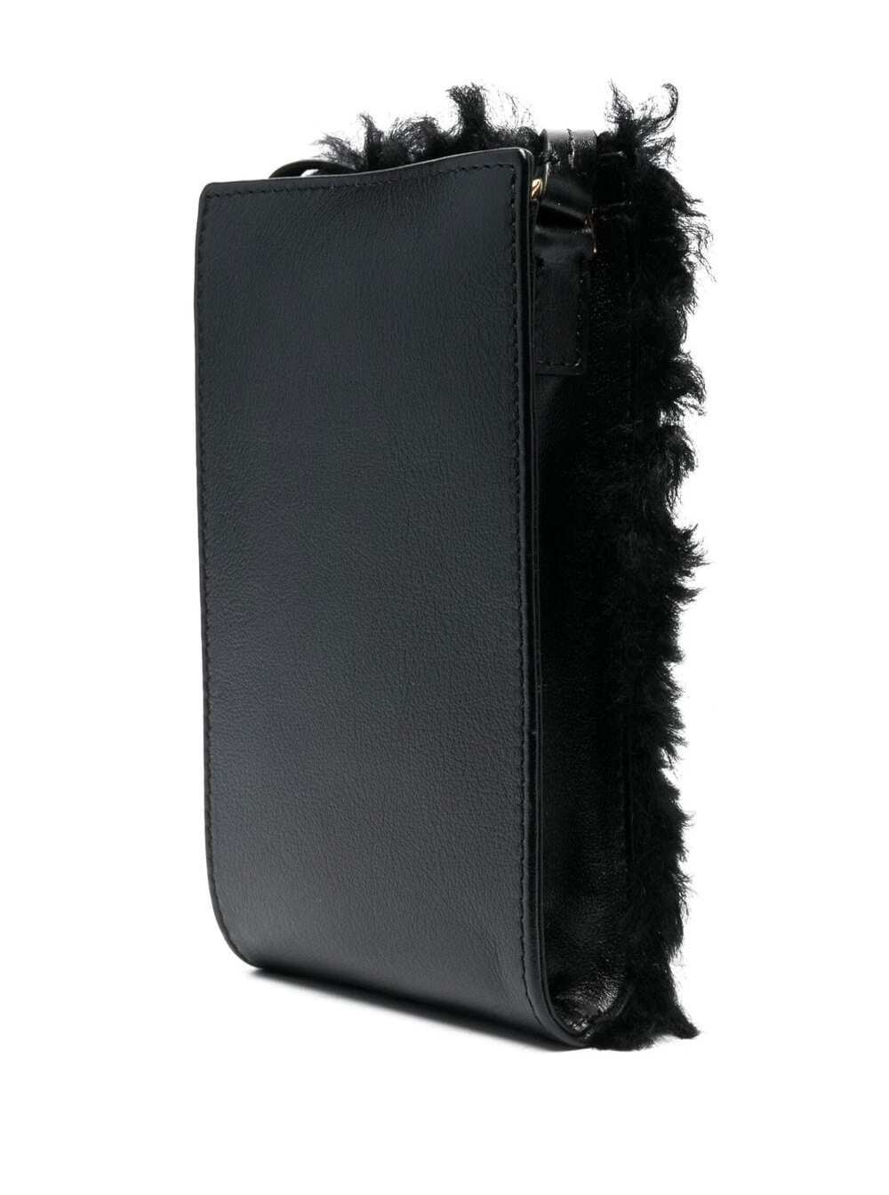 Ns Phone Sleeve Shearling And Tumbled Leather Black Lamb Shoulder Bags