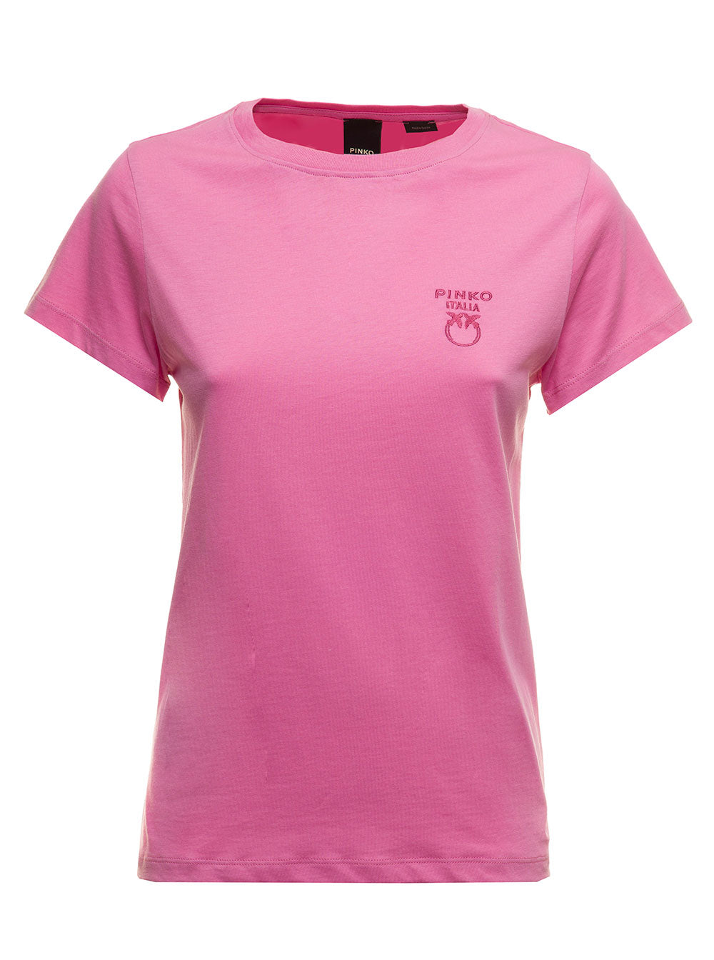 T-Shirt Con Logo Ricamato Pinko Donna Pink Cotton Tshirts And Polo Shirts