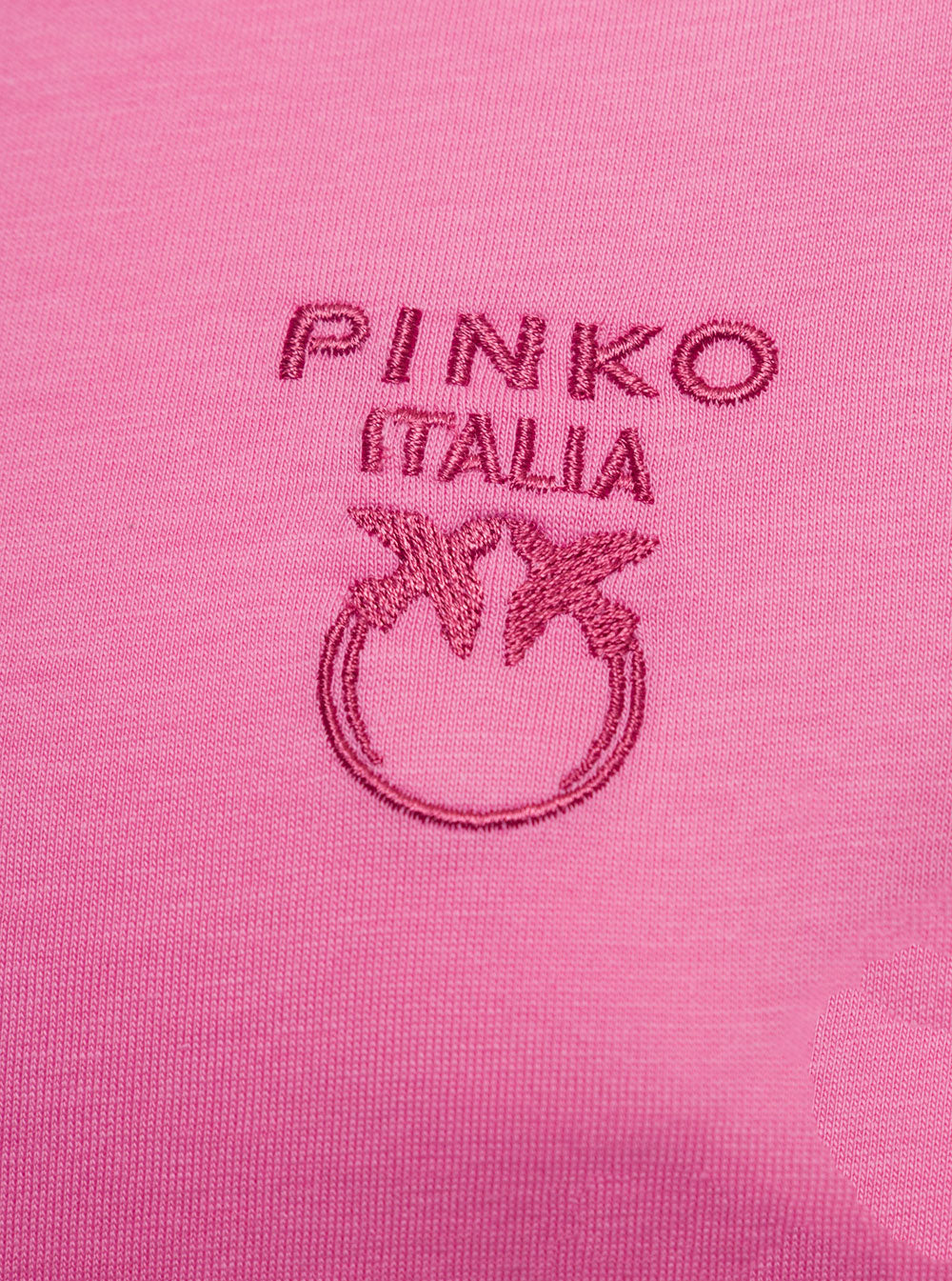 T-Shirt Con Logo Ricamato Pinko Donna Pink Cotton Tshirts And Polo Shirts