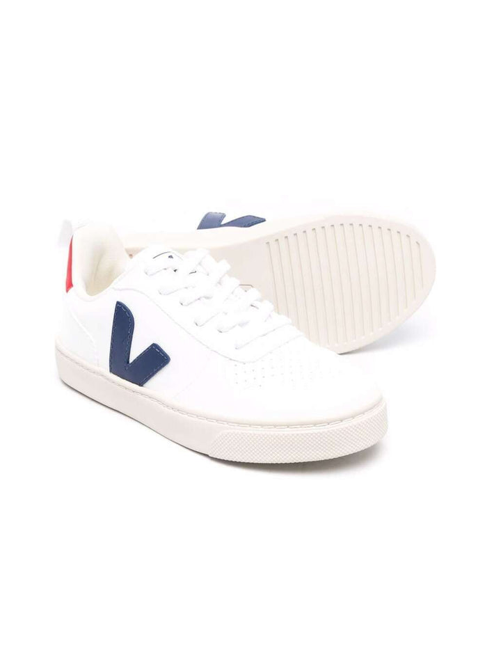 Veja Kids Boys V-10 White Organic Cotton Sneakers With Logo