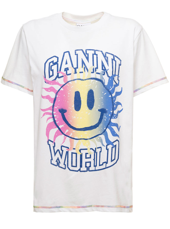 Light Jersey Smiley Relaxed T-Shirt Woman Ganni White Organic Cotton Tshirts And Polo Shirts
