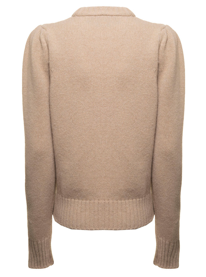 Graphic Puff Shoulder Pullover Beige Wool Rec Polyamide Jersey