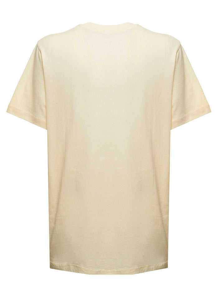 Pale Yellow T-Shirt With Contrasting Print To The Front Ganni Woman Beige Cotton Tshirts And Polo Shirts