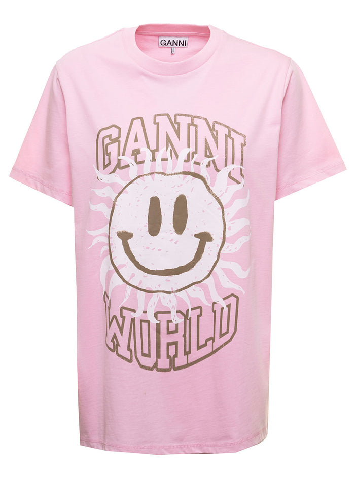 Basic Jersey Smiley Relaxed T-Shirt Pink Organic Cotton Tshirts And Polo Shirts