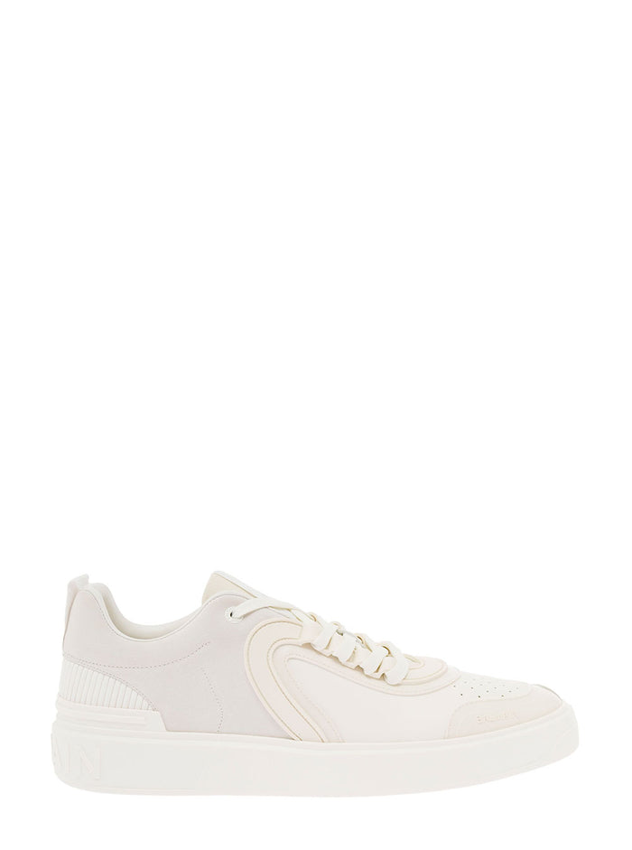 Balmain Mans White Suede B-Skate Sneakers