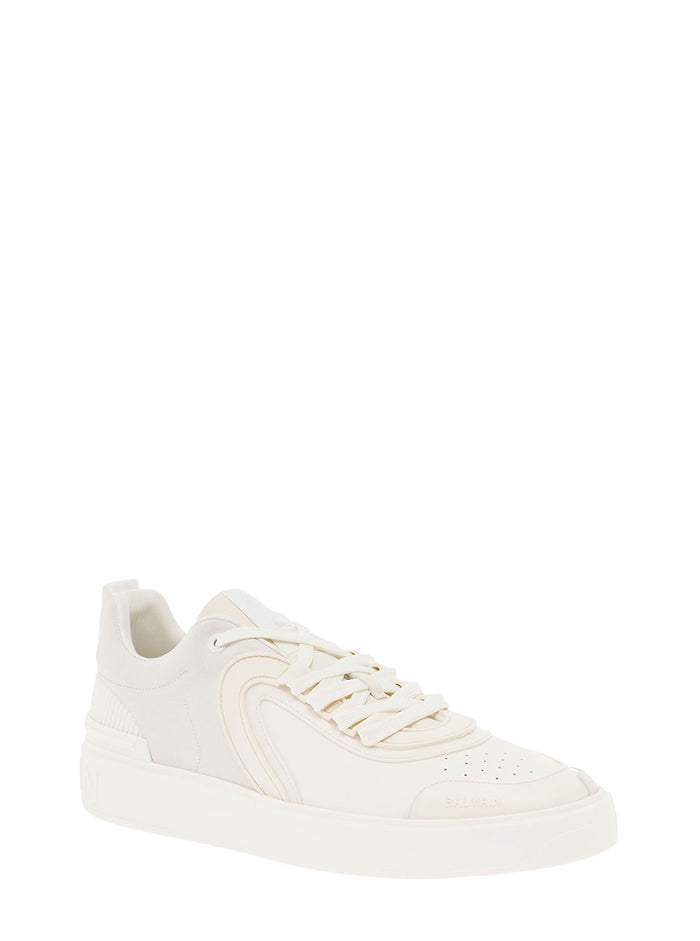 Balmain Mans White Suede B-Skate Sneakers