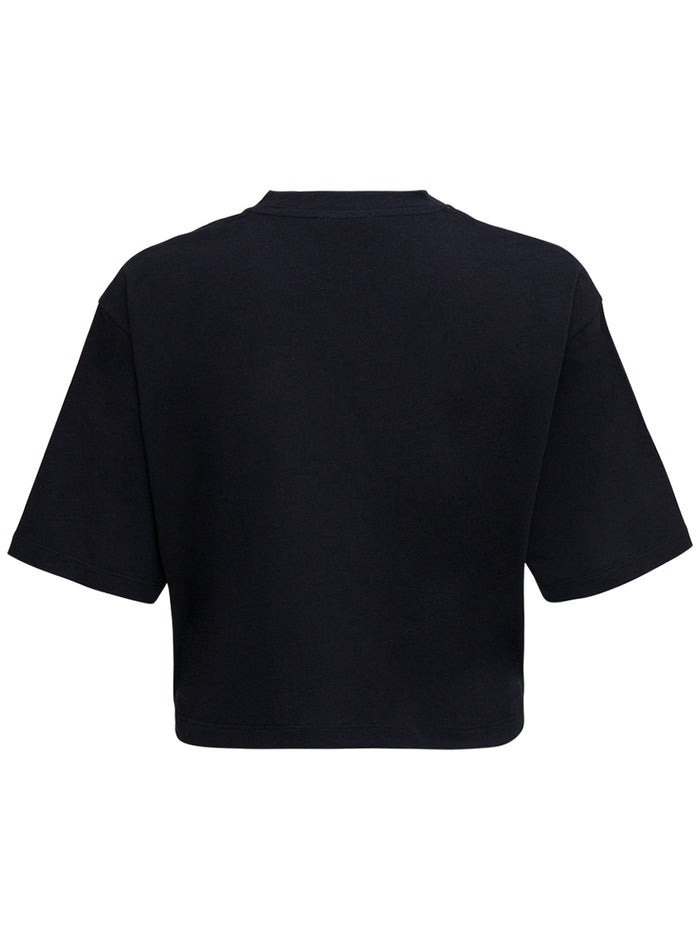Black Crop T-Shirt Jersey With Contrasting Logo Print On Front Cotton Tshirts And Polo Shirts
