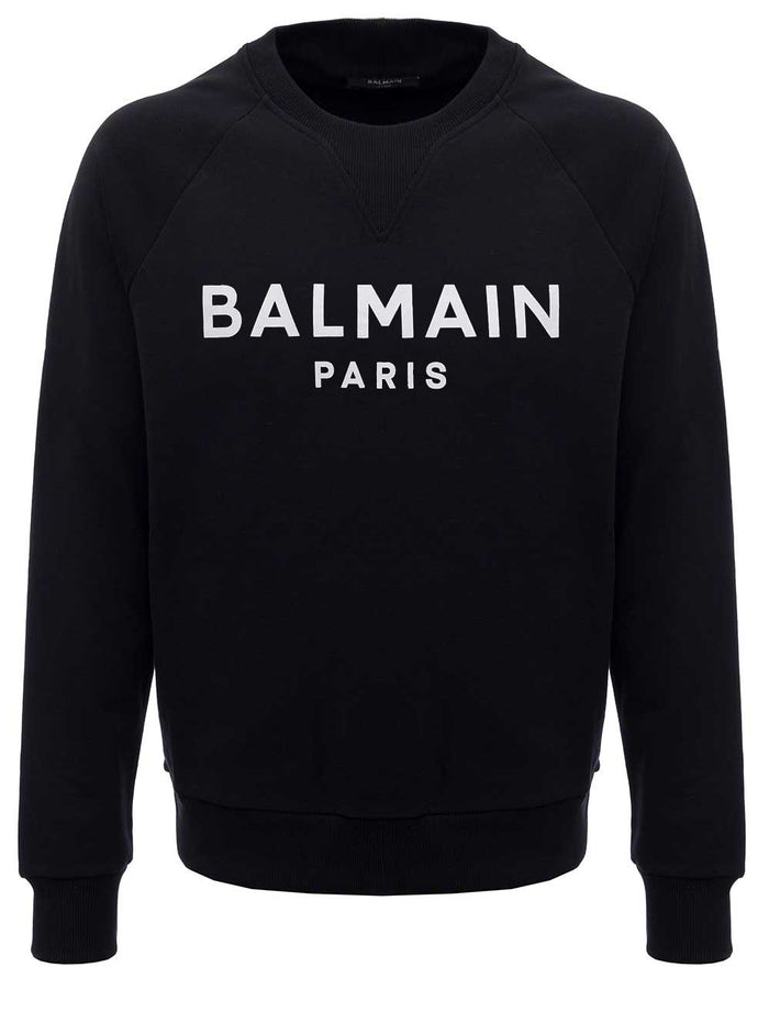 Black Sweatshirt Cotton With Contrasting Logo Print To The Front Balmain Man Sweatshirts