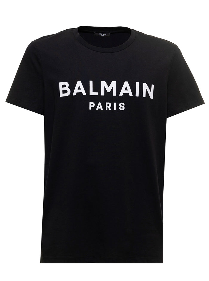 Balmain Woman S Black Cotton T-Shirt With Logo Print Organic Tshirts And Polo Shirts