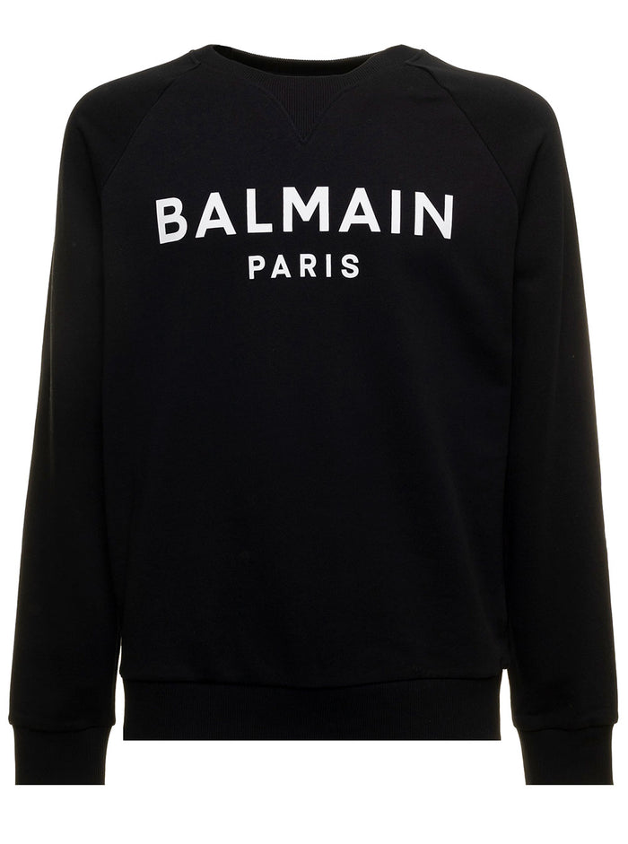 Black Sweatshirt Jersey Cotton With Contrasting Logo Print Balmain Man Sweatshirts