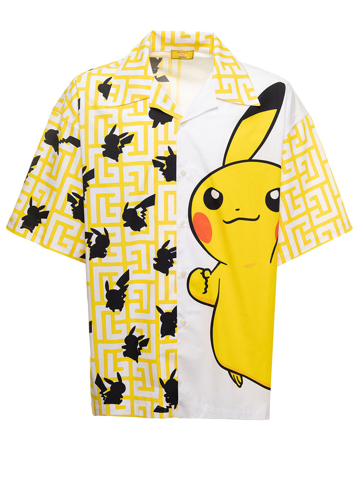 Multicolor Pokémon Shirt With Short Sleeves Cotton Oversize Fit Balmain Man And Blouses