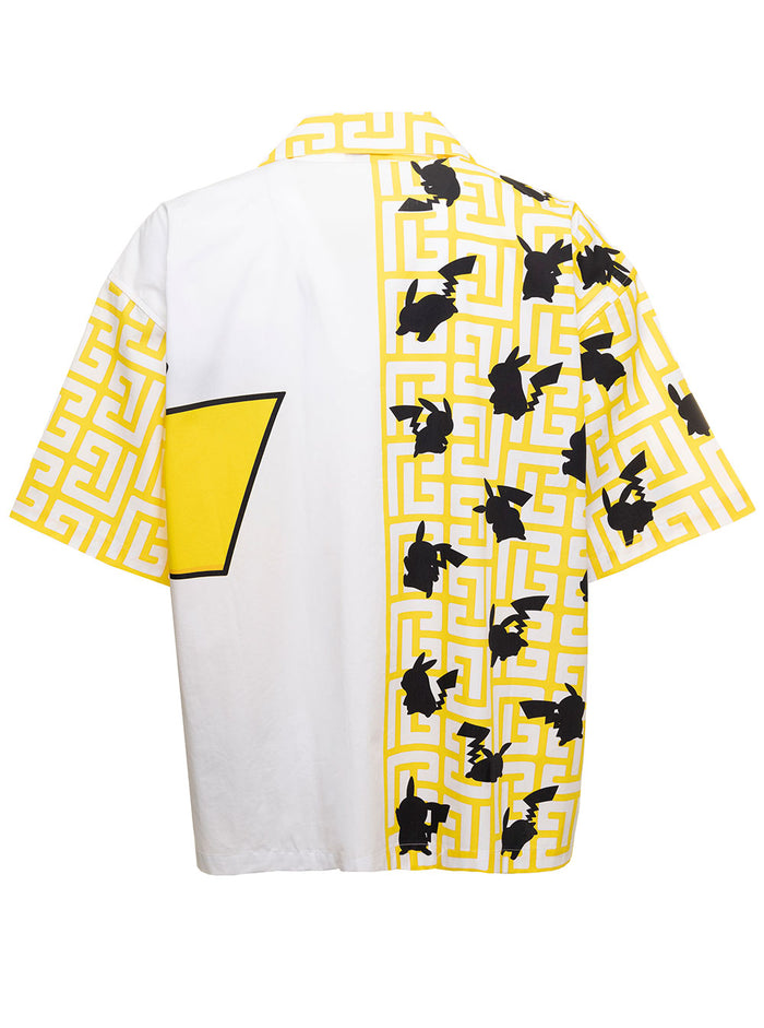 Multicolor Pokémon Shirt With Short Sleeves Cotton Oversize Fit Balmain Man And Blouses