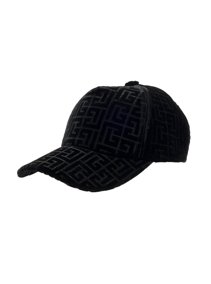 Balmain Mans Black Velvet Monogram Jacquard Hat Cotton Modal And Gloves
