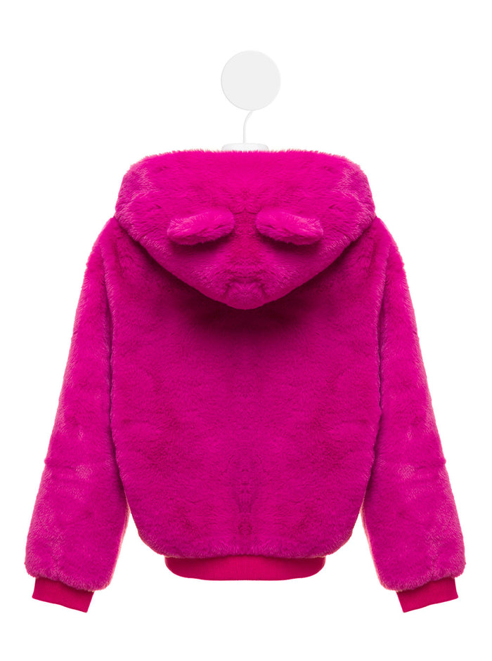 Fuxia Faux Fur Hoodie Girl Apparis Kids Polyester Shearling Jackets And Furs