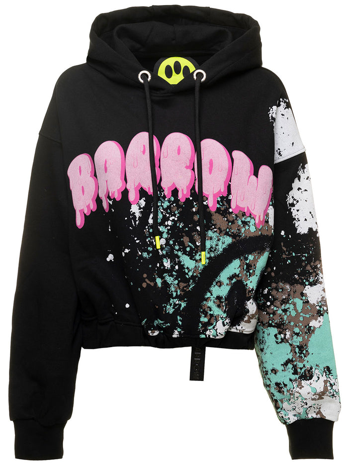 Black Cropped Printed Sweatshirt Woman Barrow Cotton Sweatshirts
