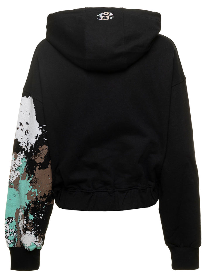 Black Cropped Printed Sweatshirt Woman Barrow Cotton Sweatshirts