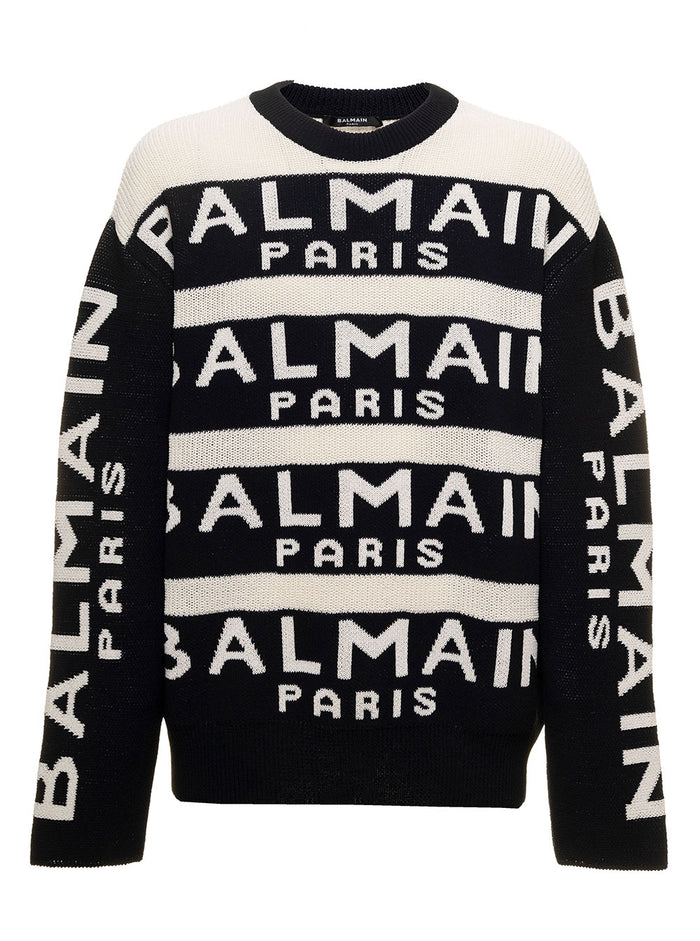 All Over Balmain Pullover Black Wool Polyamide Jersey