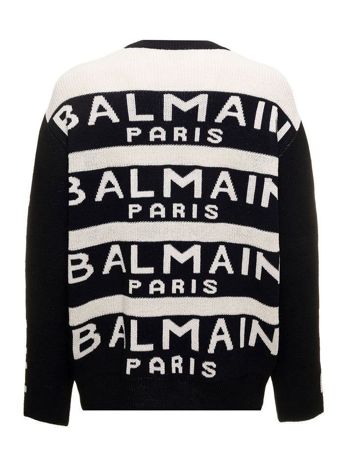 All Over Balmain Pullover Black Wool Polyamide Jersey