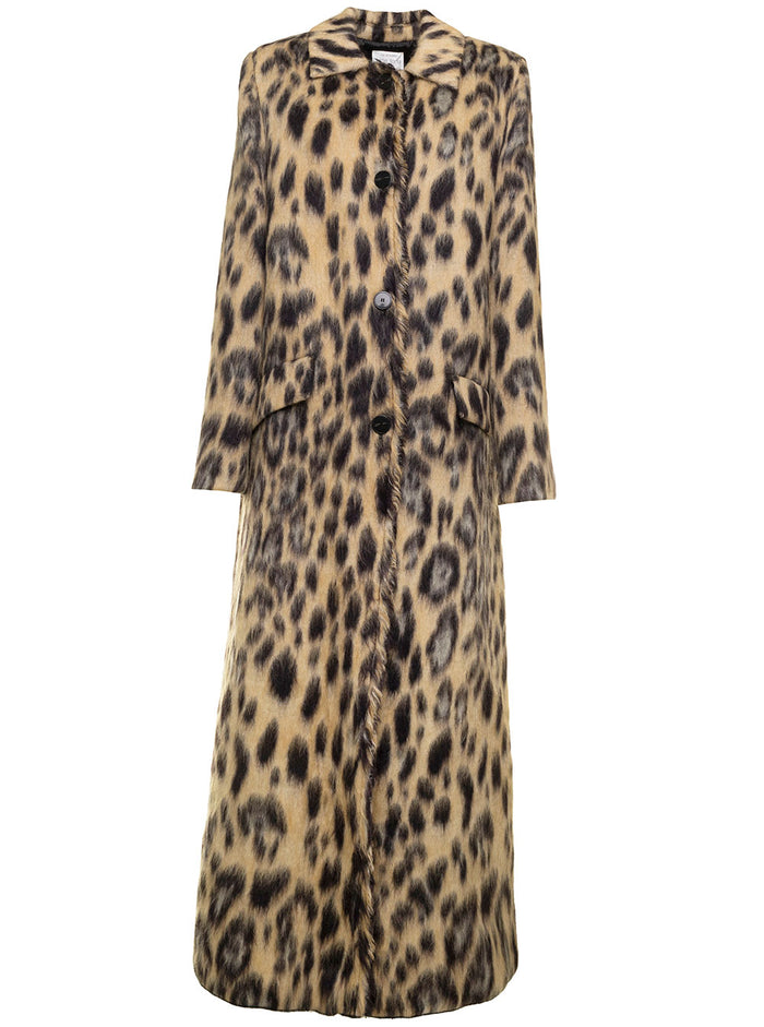 Animalier Jacquard Coat Brown Virgin Wool Alpaca Polyamide