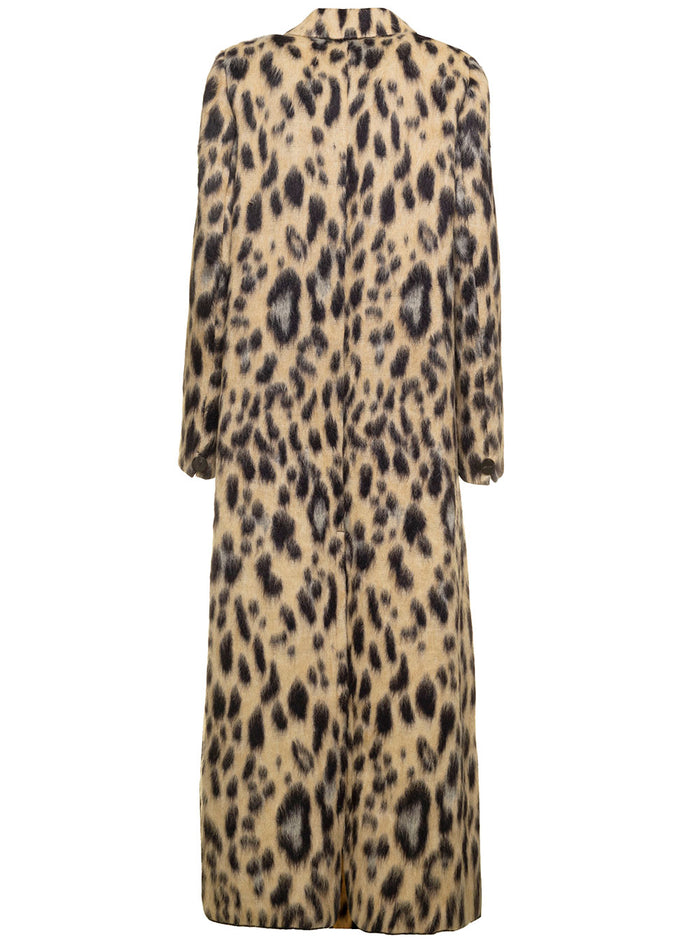 Animalier Jacquard Coat Brown Virgin Wool Alpaca Polyamide
