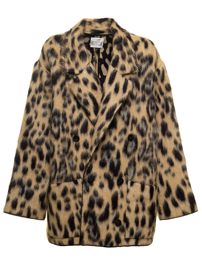 Animalier Jacquard Shirt Coat Brown Viscose Cotton